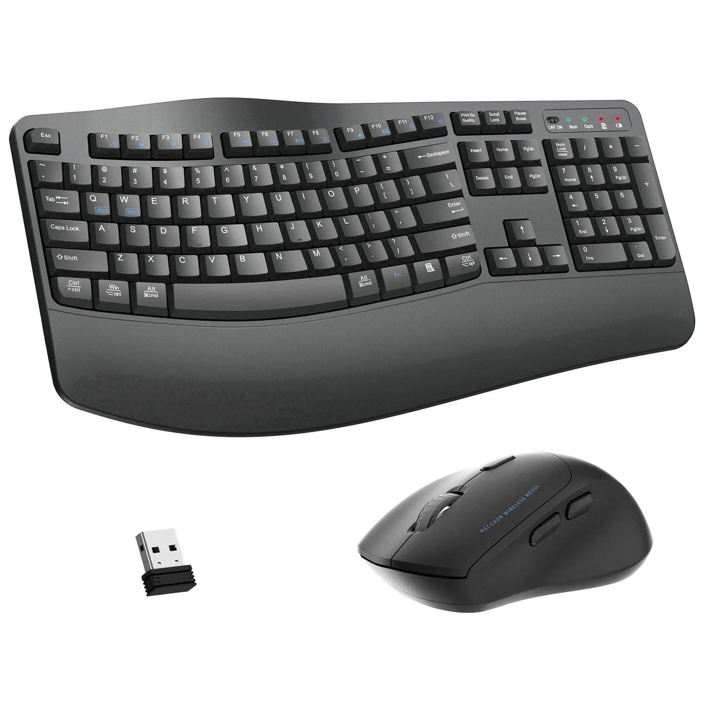 Wireless Wave Keys Combo, Ergonomic Keyboard and Mouse, 2.4Ghz, Full Size, Comfortable Natural Typing, for Laptop, Mac, Windows (Grey)