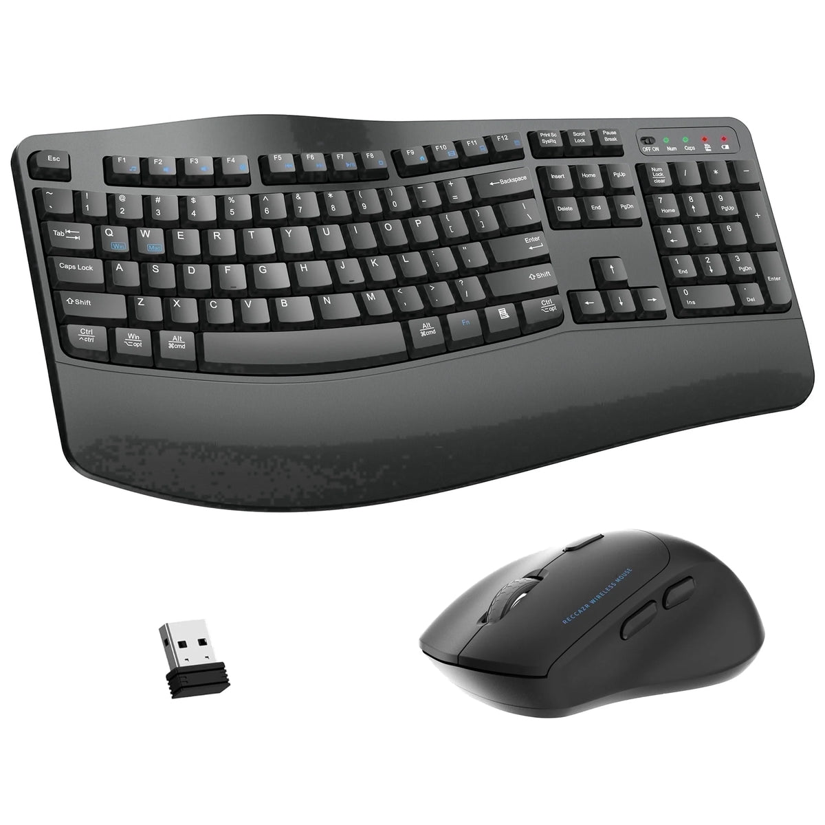 Wireless Wave Keys Combo, Ergonomic Keyboard and Mouse, 2.4Ghz, Full Size, Comfortable Natural Typing, for Laptop, Mac, Windows (Grey)