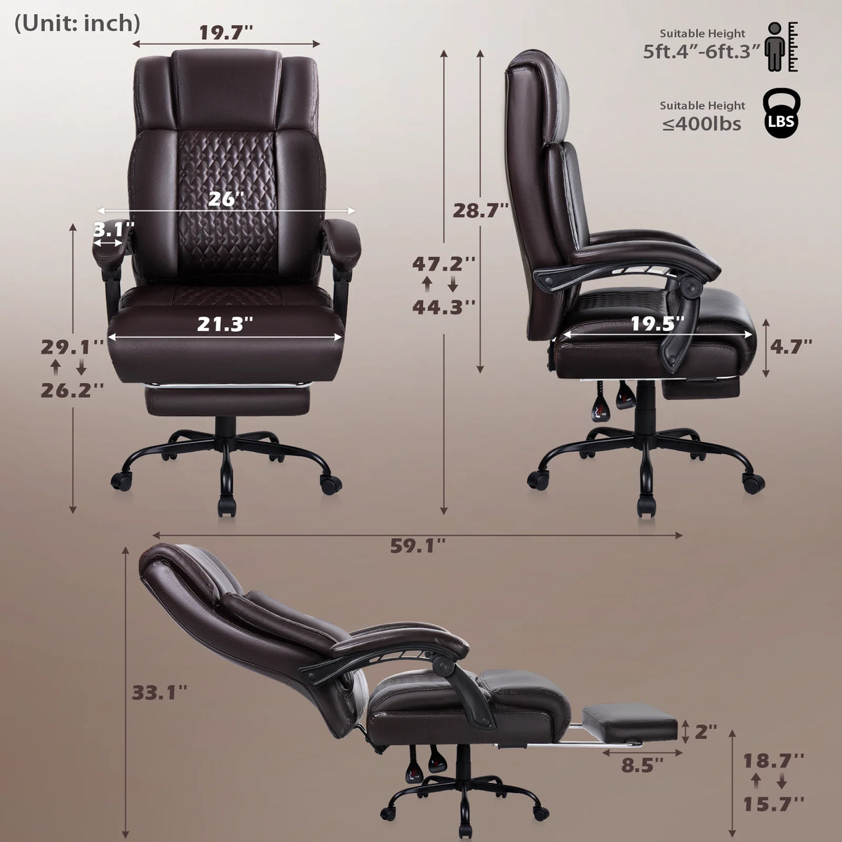 Office Chair with Footrest,90-165°Reclining Ergonomic High Back Computer Desk Chair Lumbar Support for Home Office